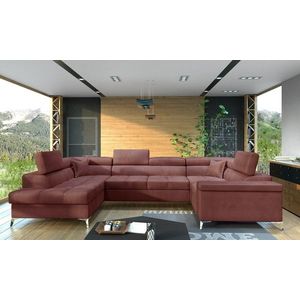 Coltar extensibil stanga 6 locuri ELTAP, Th-41, Thiago, 342x208x88 cm, lemn/poliester, roz inchis imagine