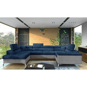 Coltar extensibil stanga 6 locuri ELTAP, Th-42, Thiago, 342x208x88 cm, lemn/poliester, albastru inchis/gri deschis imagine