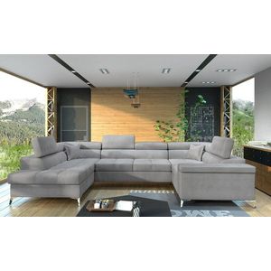 Coltar extensibil stanga 6 locuri ELTAP, Th-44, Thiago, 342x208x88 cm, lemn/poliester, gri deschis imagine
