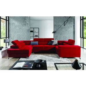 Coltar extensibil stanga 6 locuri ELTAP, Th-46, Thiago, 342x208x88 cm, lemn/poliester, rosu imagine