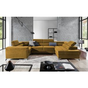Coltar extensibil dreapta 6 locuri ELTAP, Th-65, Thiago, 342x208x88 cm, lemn/poliester, mustar imagine