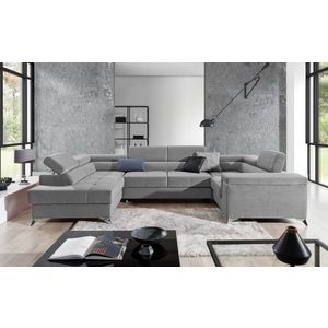 Coltar extensibil stanga 6 locuri ELTAP, Th-70, Thiago, 342x208x88 cm, lemn/poliester, gri deschis imagine