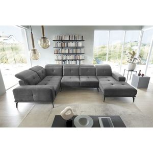 Coltar stanga 6 locuri ELTAP, LT-04NU, Neviro, 350x201x77 cm, lemn/poliester, gri imagine