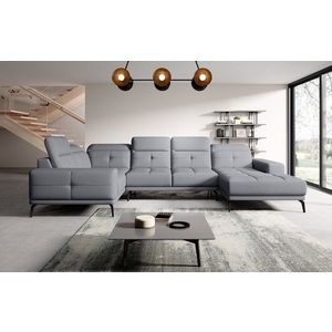 Coltar stanga 6 locuri ELTAP, LT-04PO, Neviro, 350x201x77 cm, lemn/poliester, gri deschis imagine