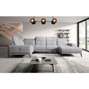 Coltar stanga 6 locuri ELTAP, LT-04SO, Neviro, 350x201x77 cm, lemn/poliester, gri deschis imagine