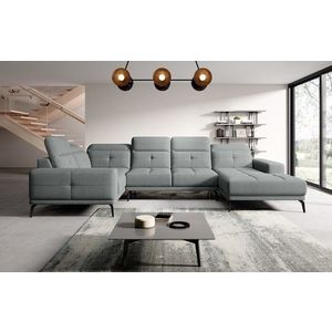 Coltar stanga 6 locuri ELTAP, LT-04VER, Neviro, 350x201x77 cm, lemn/poliester, gri deschis imagine