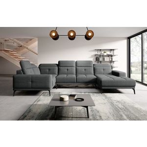 Coltar stanga 6 locuri ELTAP, LT-05VER, Neviro, 350x201x77 cm, lemn/poliester, gri inchis imagine