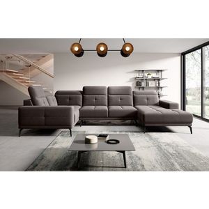 Coltar stanga 6 locuri ELTAP, LT-07SAV, Neviro, 350x201x77 cm, lemn/poliester, gri imagine
