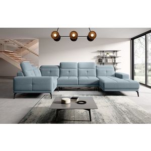Coltar stanga 6 locuri ELTAP, LT-100SAV, Neviro, 350x201x77 cm, lemn/poliester, albastru deschis imagine