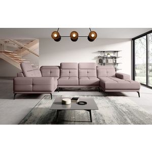 Coltar stanga 6 locuri ELTAP, LT-101GO, Neviro, 350x201x77 cm, lemn/poliester, roz deschis imagine