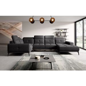 Coltar stanga 6 locuri ELTAP, LT-10MAR, Neviro, 350x201x77 cm, lemn/poliester, negru imagine