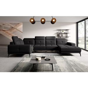Coltar stanga 6 locuri ELTAP, LT-10VER, Neviro, 350x201x77 cm, lemn/poliester, negru imagine