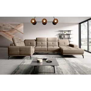 Coltar stanga 6 locuri ELTAP, LT-20NU, Neviro, 350x201x77 cm, lemn/poliester, maro deschis imagine