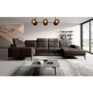 Coltar stanga 6 locuri ELTAP, LT-22NU, Neviro, 350x201x77 cm, lemn/poliester, maro inchis imagine