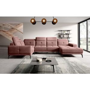 Coltar stanga 6 locuri ELTAP, LT-24LU, Neviro, 350x201x77 cm, lemn/poliester, roz inchis imagine
