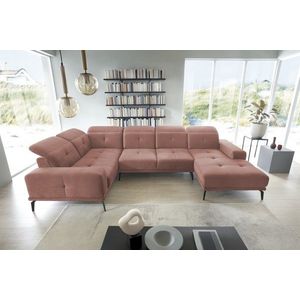Coltar stanga 6 locuri ELTAP, LT-24NU, Neviro, 350x201x77 cm, lemn/poliester, roz imagine