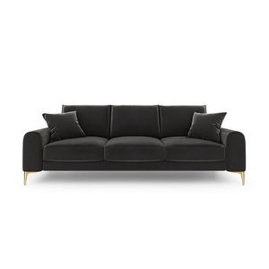 Canapea, Madara, Mazzini Sofas, 3 locuri, gold legs, 222x102x90 cm, catifea, gri inchis imagine