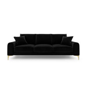 Canapea, Madara, Mazzini Sofas, 3 locuri, gold legs, 222x102x90 cm, catifea, negru imagine