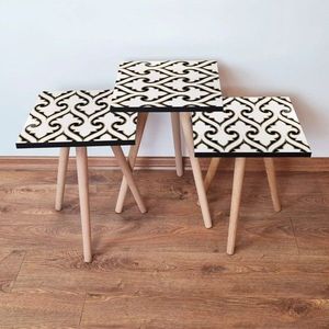 Set masute 3 piese, Leona, 3SHP131, Alb / Negru / Auriu imagine