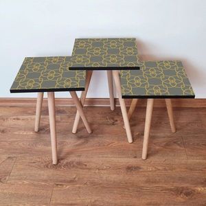 Set masute 3 piese, Leona, 3SHP135, Gri / Auriu imagine
