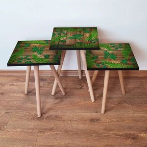 Set masute 3 piese, Leona, 3SHP14, Verde/Maro imagine