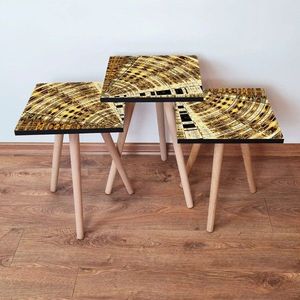 Set masute 3 piese, Leona, 3SHP142, Auriu/Maro imagine