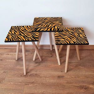 Set masute 3 piese, Leona, 3SHP149, Portocaliu/Negru imagine