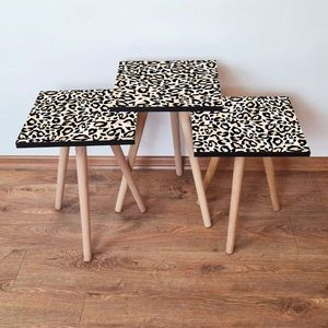 Set masute 3 piese, Leona, 3SHP152, Negru / Alb / Somon imagine