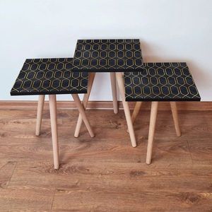 Set masute 3 piese, Leona, 3SHP154, Negru imagine