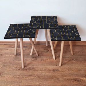 Set masute 3 piese, Leona, 3SHP155, Negru imagine