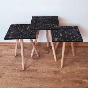 Set masute 3 piese, Leona, 3SHP156, Negru imagine