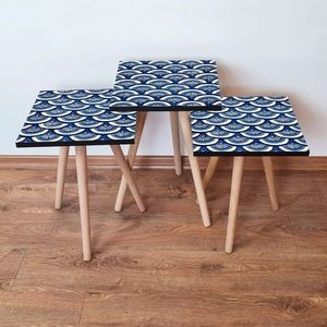 Set masute 3 piese, Leona, 3SHP157, Bleumarin / Albastru / Alb imagine