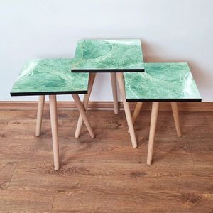 Set masute 3 piese, Leona, 3SHP179, Verde/Alb imagine