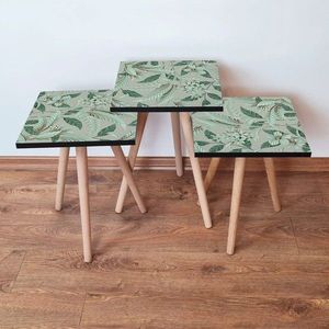Set masute 3 piese, Leona, 3SHP193, Verde / Gri imagine