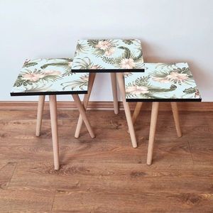 Set masute 3 piese, Leona, 3SHP207, Albastru / Roz deschis / Verde imagine