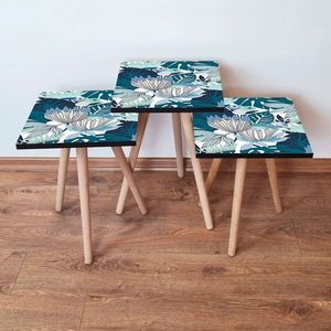 Set masute 3 piese, Leona, 3SHP210, Alb / Negru / Bleumarin / Albastru imagine