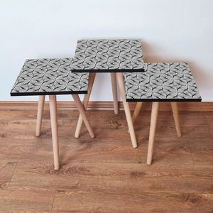 Set masute 3 piese, Leona, 3SHP222, Alb/Negru imagine