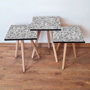 Set masute 3 piese, Leona, 3SHP229, Alb/Negru imagine