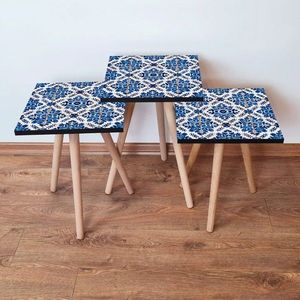 Set masute 3 piese, Leona, 3SHP23, Bleumarin / Albastru / Crem imagine