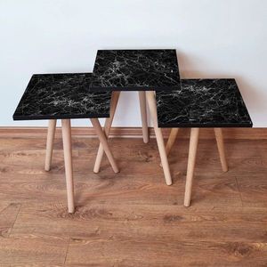 Set masute 3 piese, Leona, 3SHP232, Alb/Negru imagine