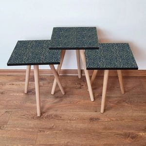 Set masute 3 piese, Leona, 3SHP236, Gri / Auriu imagine