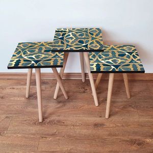 Set masute 3 piese, Leona, 3SHP274, Bleumarin/Auriu imagine
