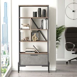 Corp biblioteca, Locelso, VS4, 75.5x160.8x44.5 cm, Maro / Gri / Antracit imagine