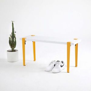 Banca, Logg, Khalkeus , 90x45x30 cm, Alb / Galben imagine