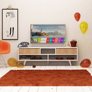 Comoda TV, Mod Design, Angola, 140x40x35 cm, Stejar / Alb imagine