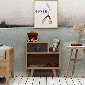 Noptiera, Mod Design, Polla, 50x52x40 cm, Stejar / Gri închis imagine