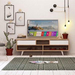 Comoda TV, Mod Design, Glasgow, 140x52x35 cm, Stejar / Alb imagine