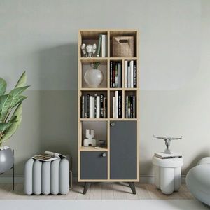 Corp biblioteca, Mod Design, Lasko, 60x170x30 cm, Antracit / Stejar imagine