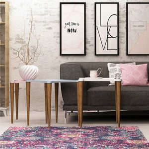 Set masute 3 piese, Mod Design, Tremo, Alb / Roz / Albastru / Nuc imagine