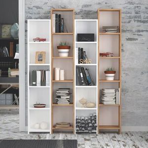 Corp biblioteca, Mod Design, Semm, 33.6x180x25 cm, Stejar / Alb imagine